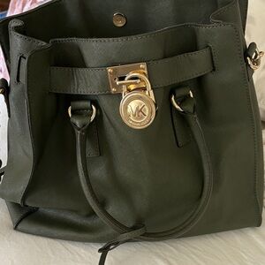Michael Kors Dark Green Satchel with Gold Accents